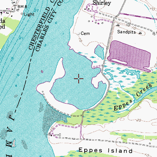 Topographic Map of Shirley Hole, VA