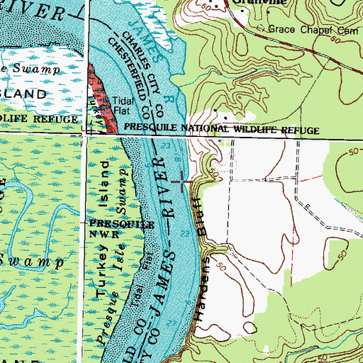 Topographic Map of Haxall, VA