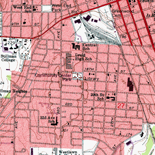 Topographic Map of Community Center Park, AL