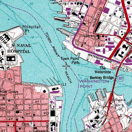 Topographic Map of Southern Branch Elizabeth River, VA