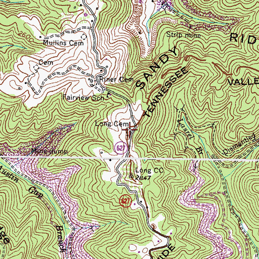 Topographic Map of Long Cemetery, VA