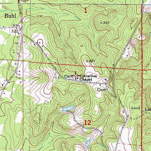 Topographic Map of Cornelius Chapel Number 1 Cemetery, AL