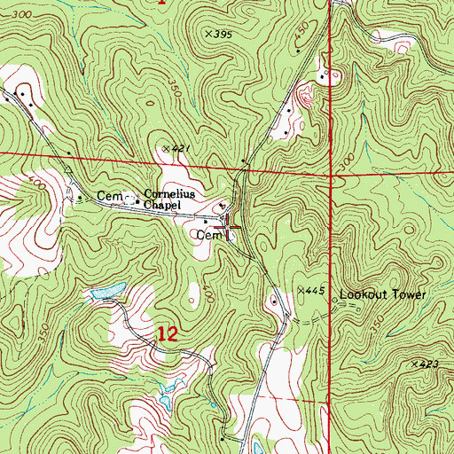 Topographic Map of Cornelius Chapel Number 2 Cemetery, AL