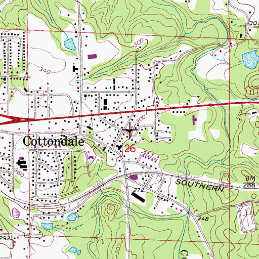 Topographic Map of Cottondale Baptist Church, AL