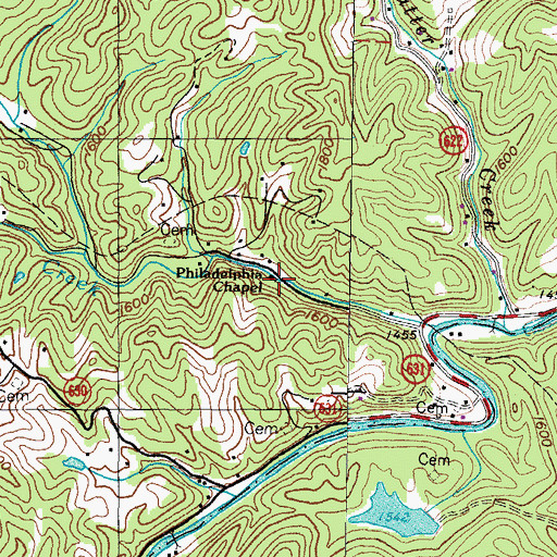 Topographic Map of Philadelphia Chapel, VA