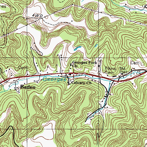 Topographic Map of Calvary Church, VA