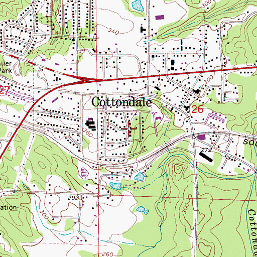 Topographic Map of Cottonwood Park, AL