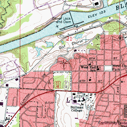 Topographic Map of Country Club Hills, AL