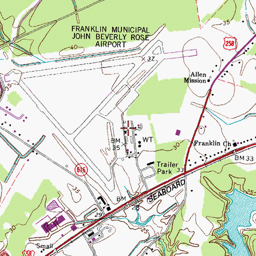 Topographic Map of Franklin Municipal-John Beverly Rose Airport, VA