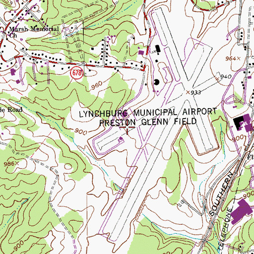 Topographic Map of Lynchburg Regional Airport/Preston Glenn Field, VA