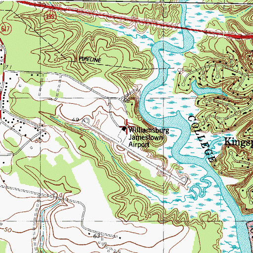 Topographic Map of Williamsburg-Jamestown Airport, VA