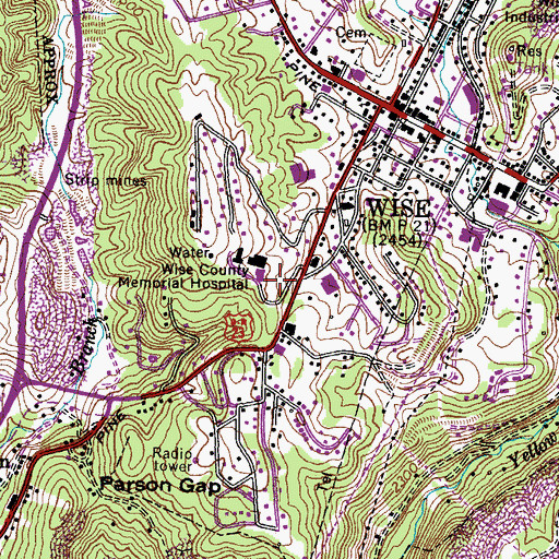 Topographic Map of Wise A R Hospital Heliport, VA