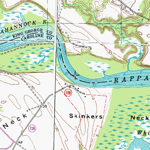 Topographic Map of Popcastle Turn, VA