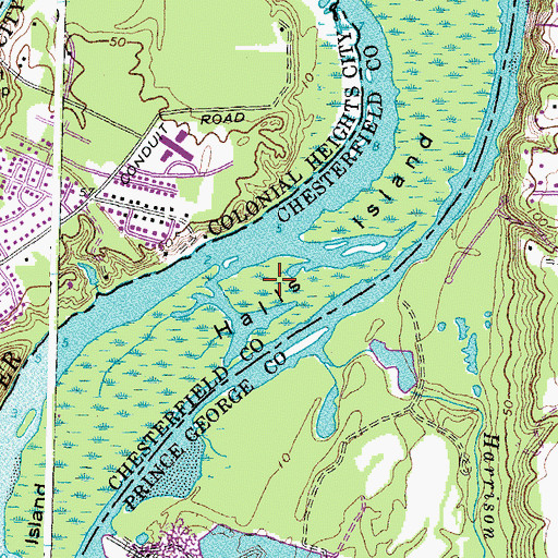 Topographic Map of Halls Island, VA