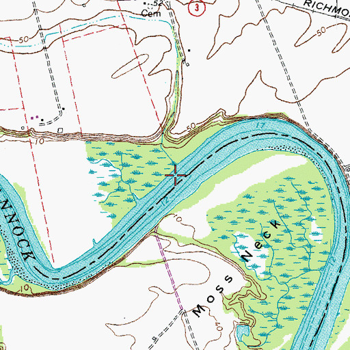 Topographic Map of Moss Neck Bar, VA