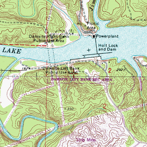 Topographic Map of Damsite Left Bank Recreation Area, AL