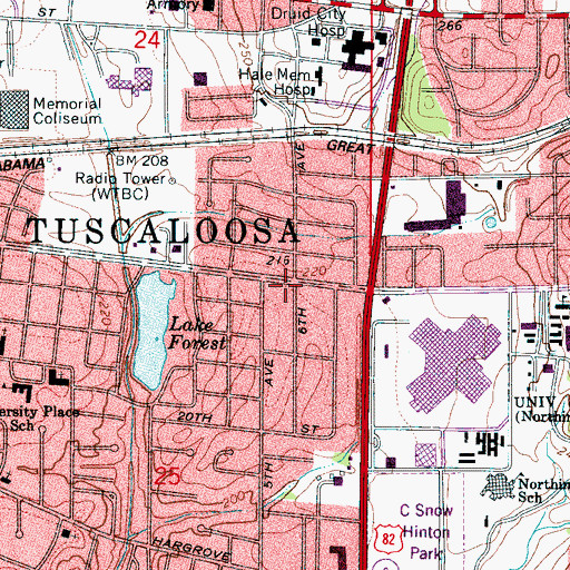Topographic Map of Druid City Baptist Church, AL