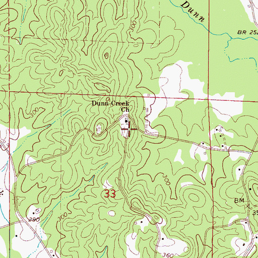 Topographic Map of Dunns Creek Cemetery, AL