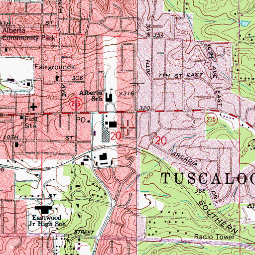 Topographic Map of Durrett Grove, AL