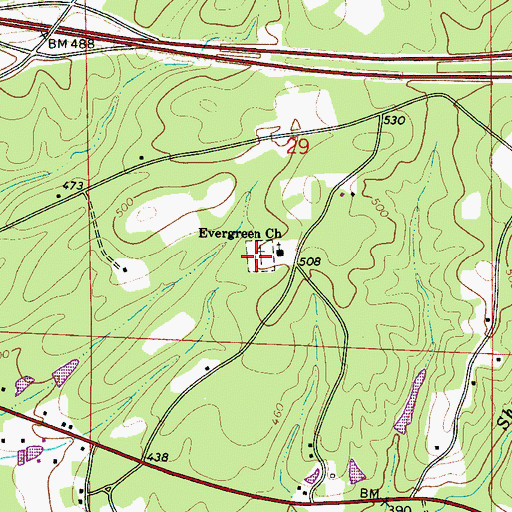 Topographic Map of Evergreen Cemetery, AL