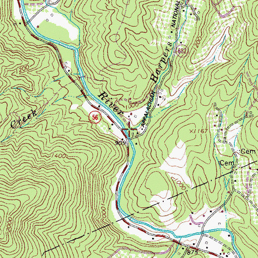 Topographic Map of Harpers Creek, VA
