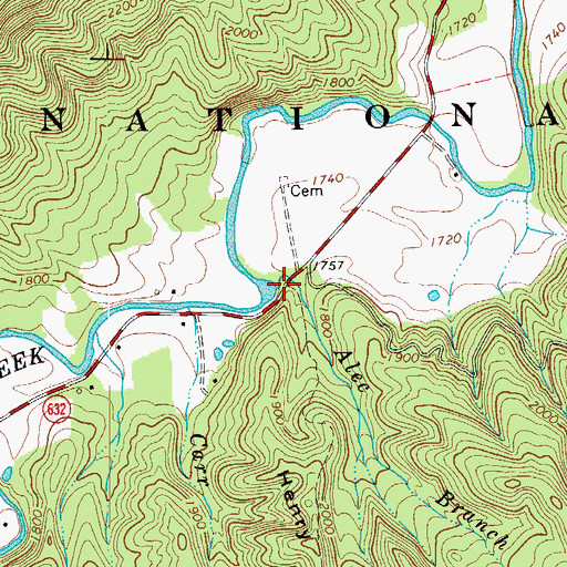 Topographic Map of Alec Branch, VA