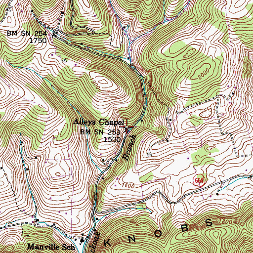 Topographic Map of Alleys Chapel, VA