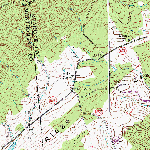 Topographic Map of Alls Cemetery, VA