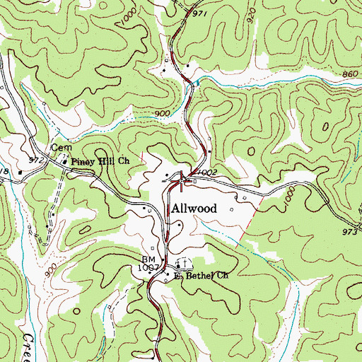 Topographic Map of Allwood, VA