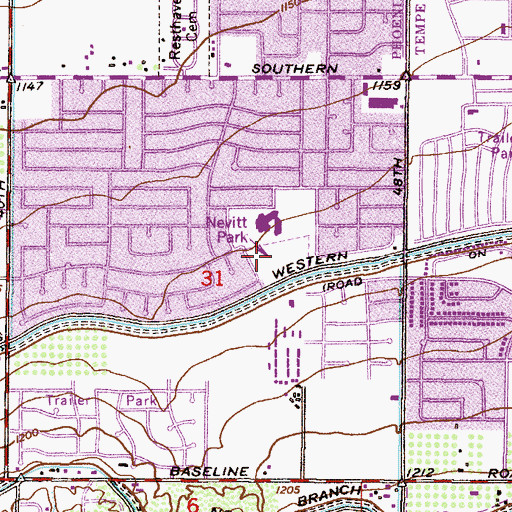 Topographic Map of Nevitt Park, AZ