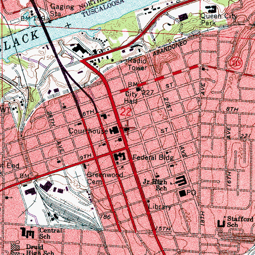 Topographic Map of First Baptist Church of Tuscaloosa, AL
