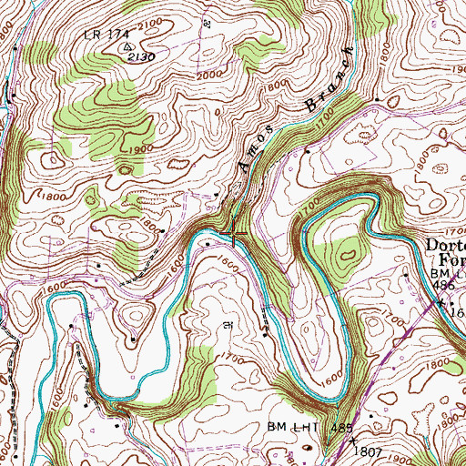 Topographic Map of Amos Branch, VA