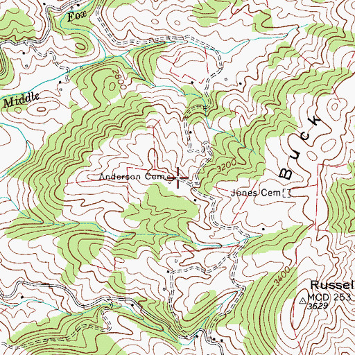 Topographic Map of Anderson Cemetery, VA