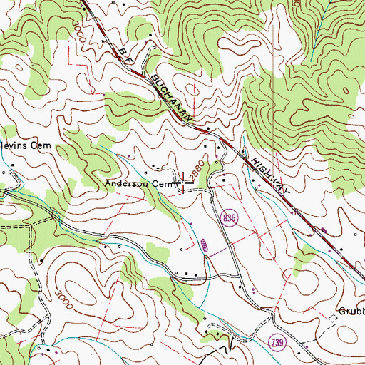 Topographic Map of Anderson Cemetery, VA