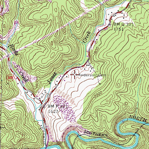 Topographic Map of Anderson Cemetery, VA