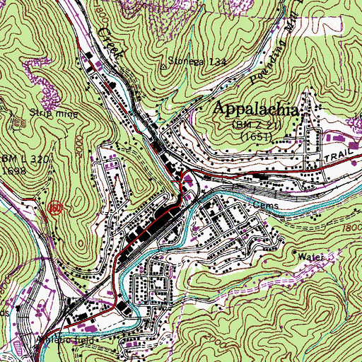 Topographic Map of Appalachia, VA