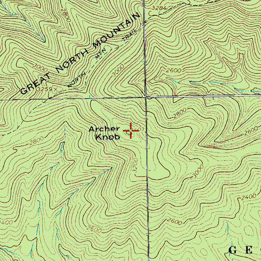 Topographic Map of Archer Knob, VA