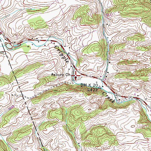 Topographic Map of Asbury Church, VA