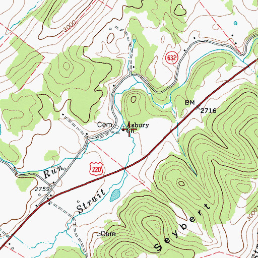 Topographic Map of Asbury Church, VA