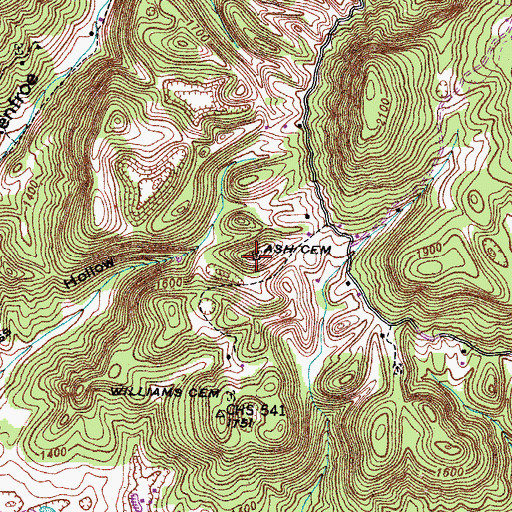 Topographic Map of Ash Cemetery, VA