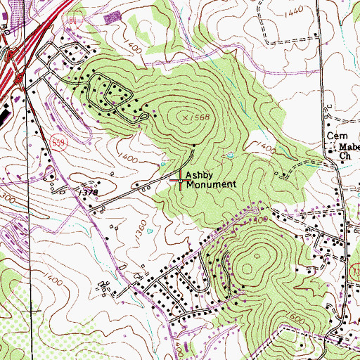 Topographic Map of Ashby Monument, VA