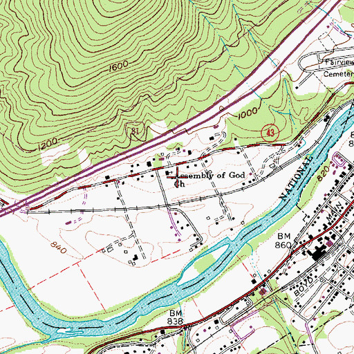 Topographic Map of Assembly of God Church, VA