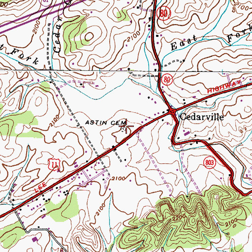 Topographic Map of Astin Cemetery, VA