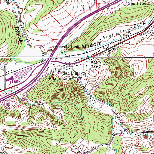 Topographic Map of Atkins Cemetery, VA
