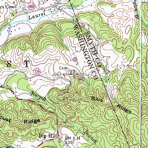 Topographic Map of Azen Church, VA