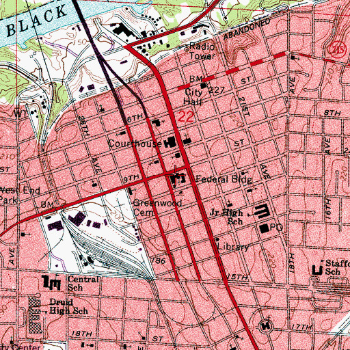 Topographic Map of First Presbyterian Church, AL