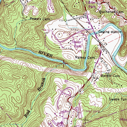 Topographic Map of Bad Branch, VA