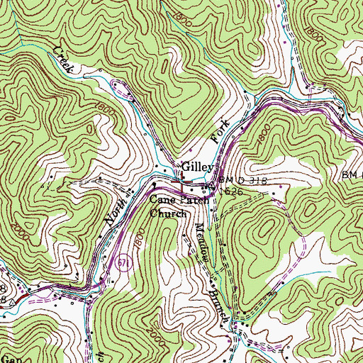 Topographic Map of Bad Creek, VA