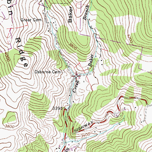 Topographic Map of Baker Branch, VA