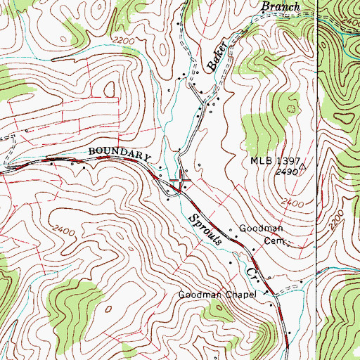 Topographic Map of Baker Branch, VA